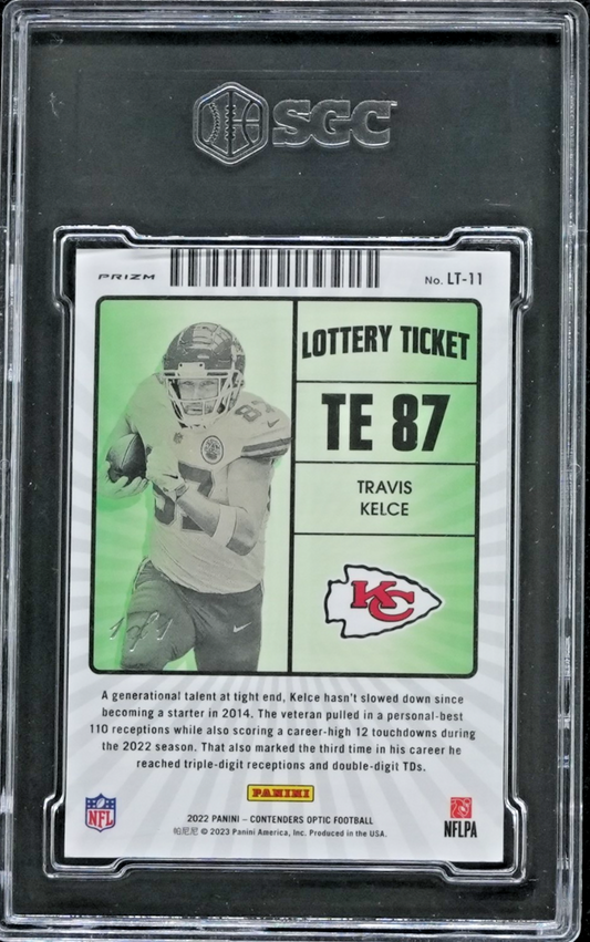 1/1 Travis Kelce Contenders Optoc Lottery Ticket Prizm Gold Vinyl Superfractor