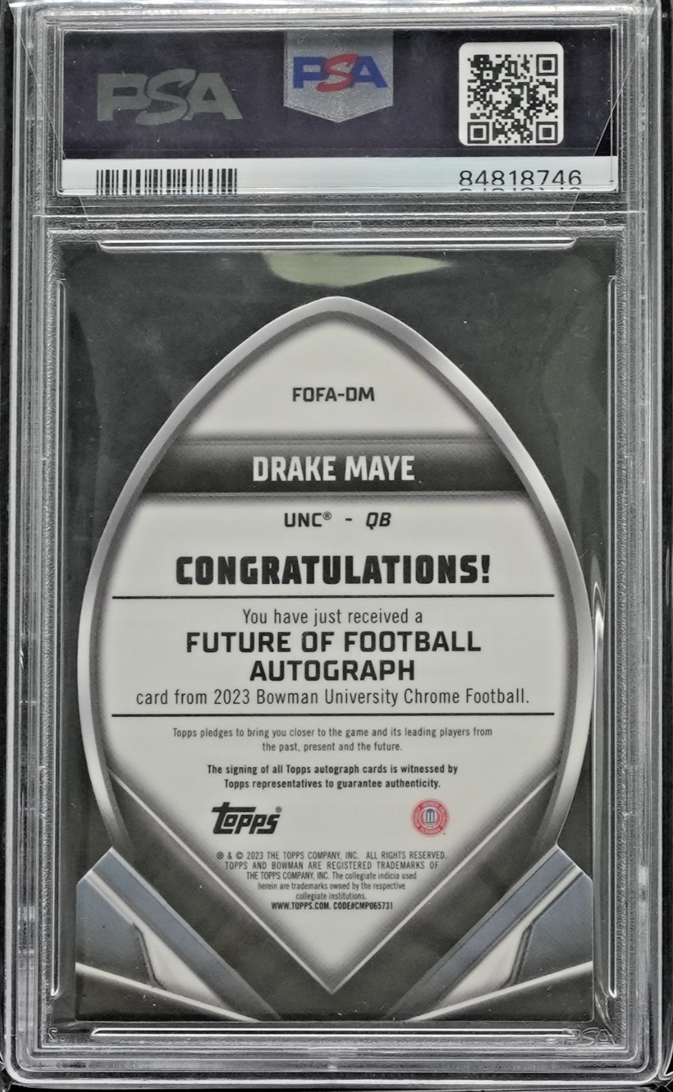 2023 Bowman U Chrome Future of Football Autographs Orange Drake Maye /25 PSA 9