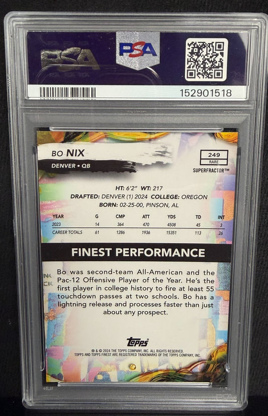 2024 Topps Finest #249 Superfractor Bo Nix 1/1 PSA 9