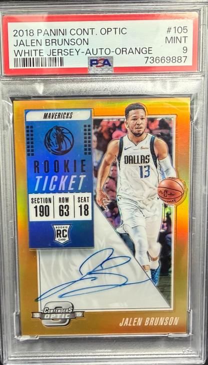 2018-19 Panini Jalen Brunson Contenders Optic /25 Orange Auto RC PSA 9