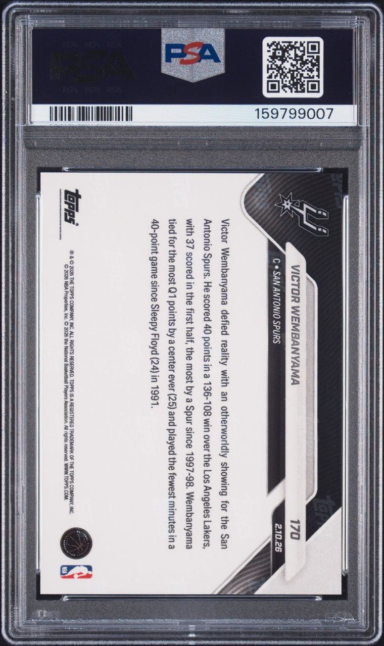 2025-26 Topps Now NBA #170 Victor Wembanyama FoilFractor Superfractor 1/1 PSA 10