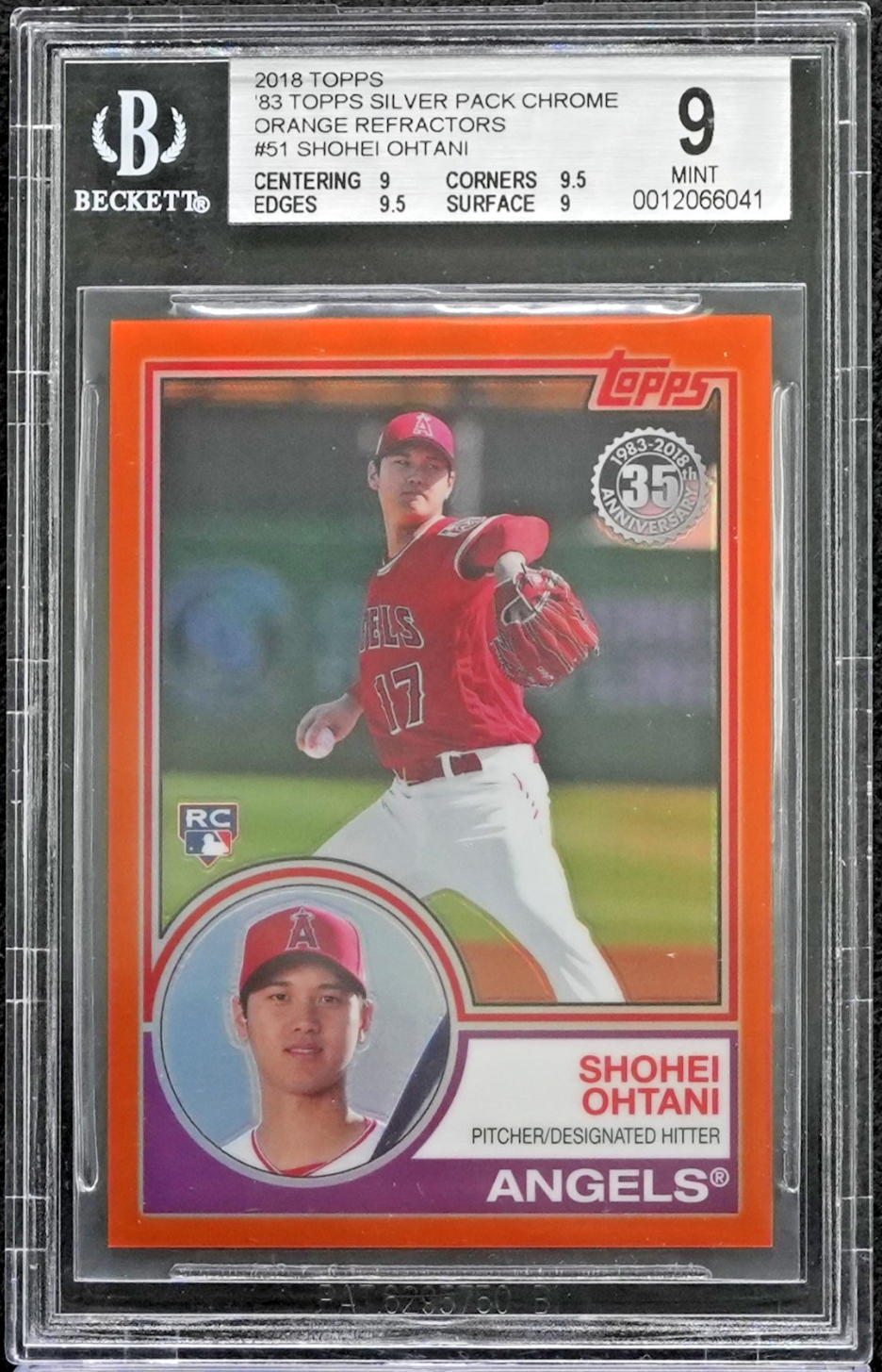 SHOHEI OHTANI BGS 9 2018 TOPPS #51 ROOKIE SILVER ORANGE REFRACTOR RC 18/25