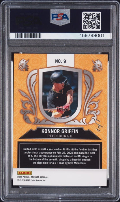 2025 PANINI CRUSADE KONNOR GRIFFIN BLACK CRACKED ICE /1 PIRATES #9 PSA 10