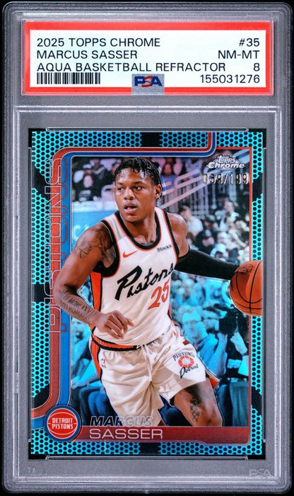 2025-26 Topps Chrome - Marcus Sasser #35 AQUA BASKETBALL REFRACTOR/299 PSA 8