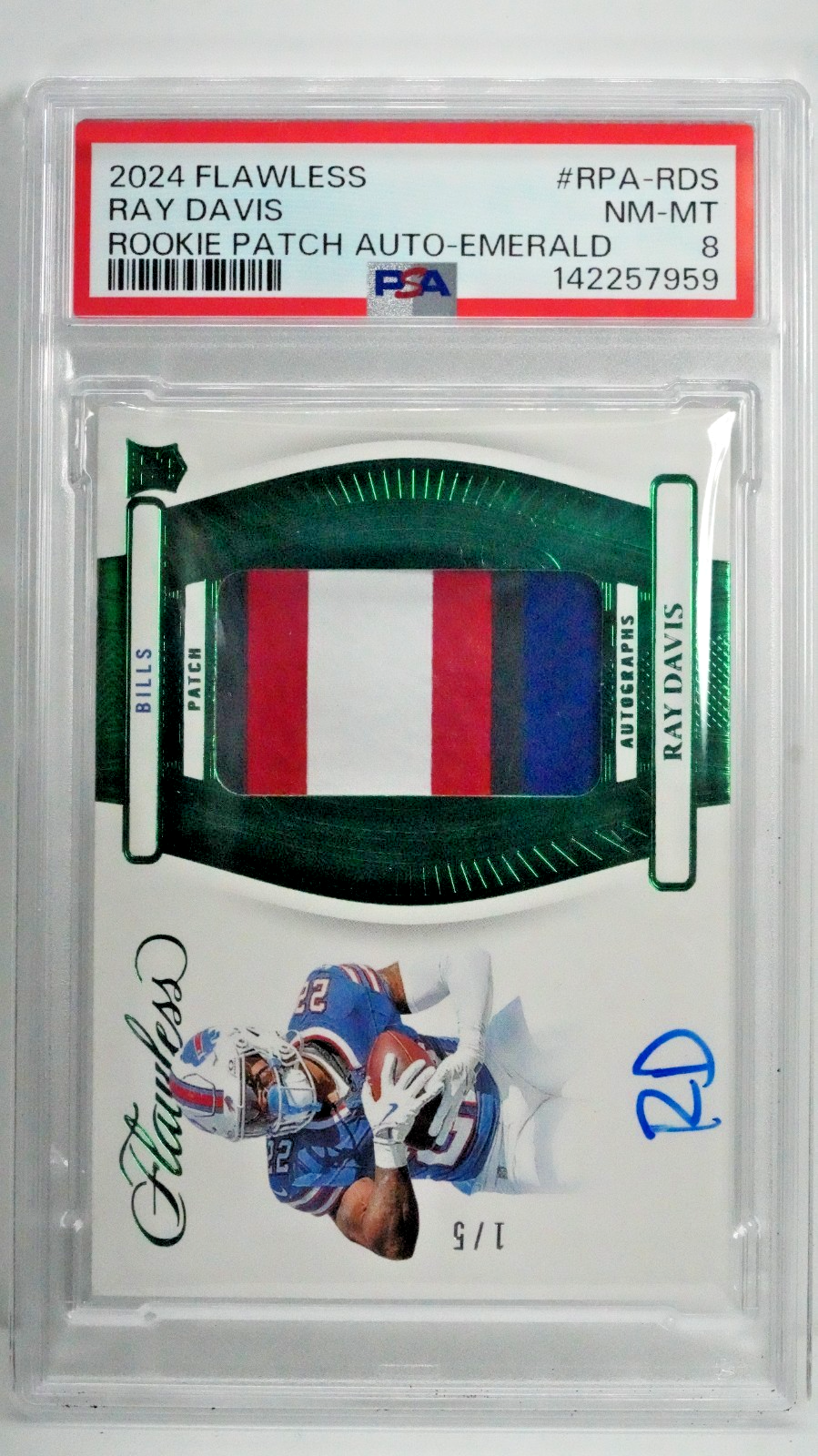 2024 Flawless - RAY DAVIS #RPA-RDS - Rookie Emerald Patch Auto - 1/5 - PSA 8
