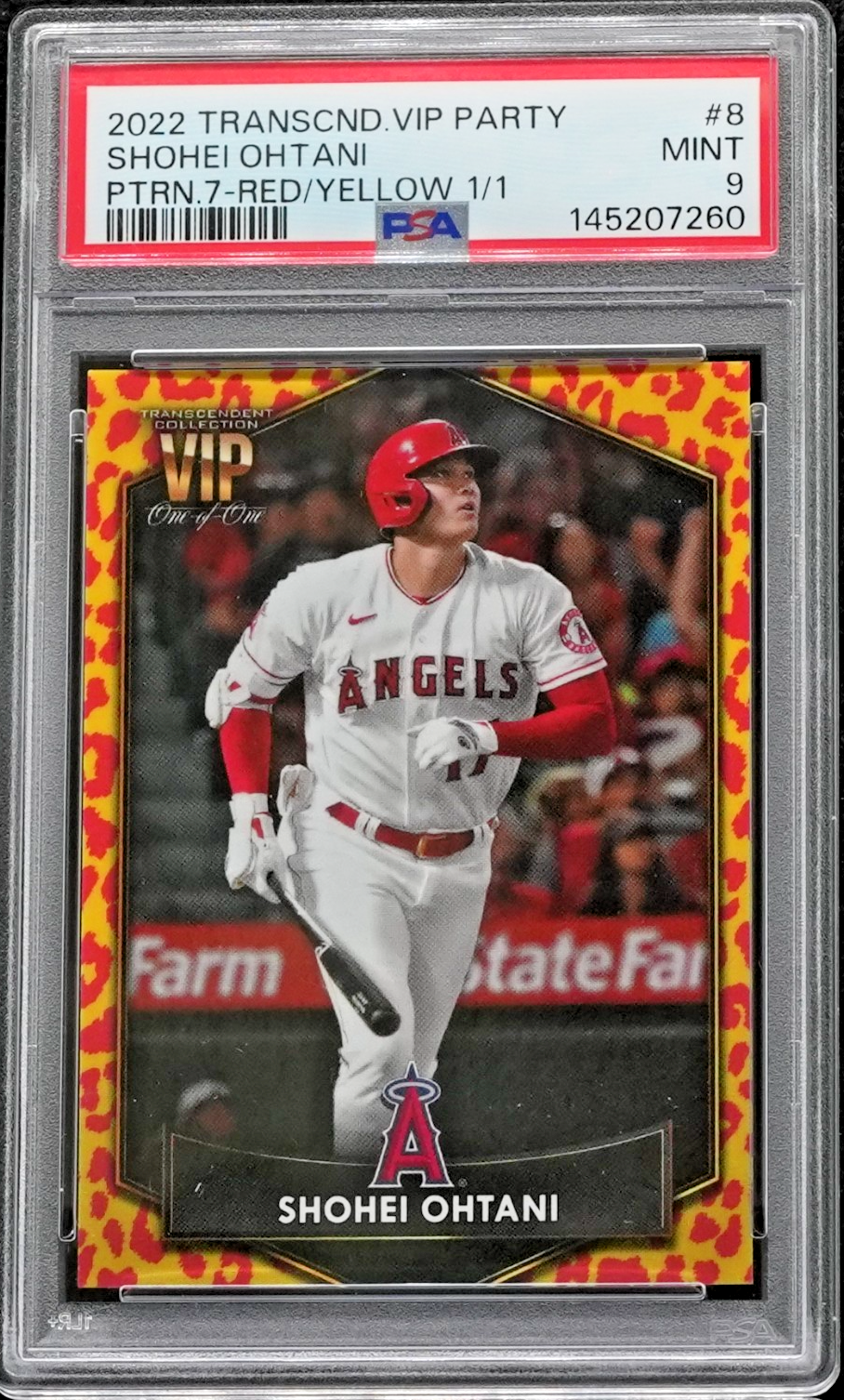 2022 Topps Transcendent VIP Party 8 Pattern Red/Yellow 1/1 Shohei Ohtani PSA 9