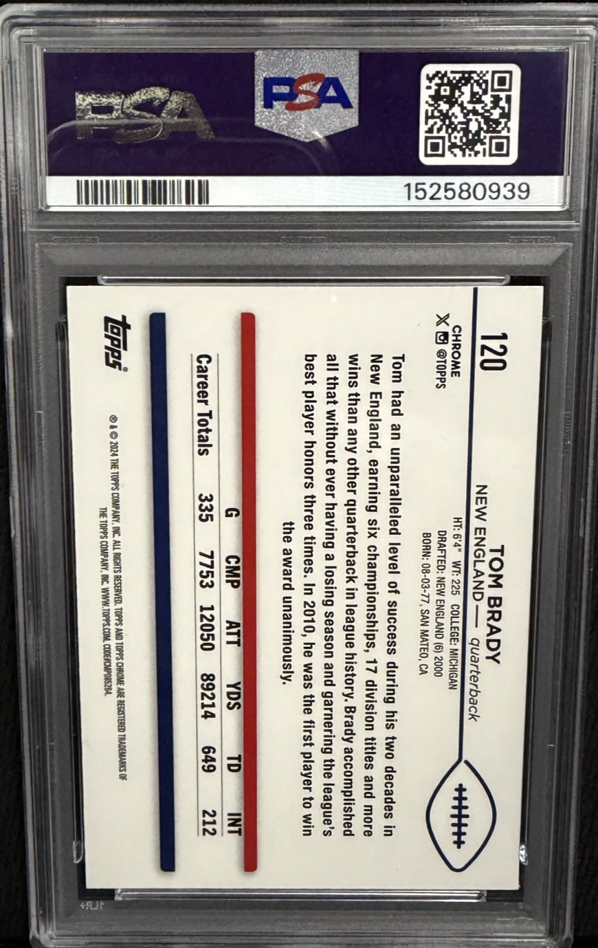 2024 Topps Chrome Aqua Refractor #120 /199 Tom Brady PSA 9