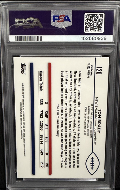 2024 Topps Chrome Aqua Refractor #120 /199 Tom Brady PSA 9
