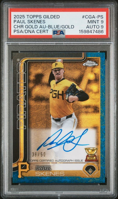2025 TOPPS GILDED BASEBALL CHROME PAUL SKENES BLUE GOLD /50 AUTO PSA 9 RARE