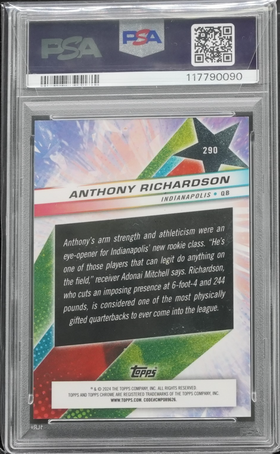 2024 Topps Cosmic Chrome Pink 1/1 #290 Anthony Richardson 1/1 PSA 9