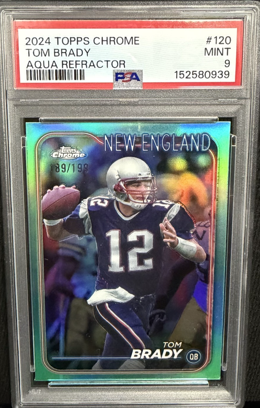 2024 Topps Chrome Aqua Refractor #120 /199 Tom Brady PSA 9