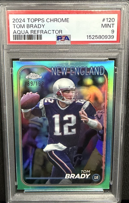 2024 Topps Chrome Aqua Refractor #120 /199 Tom Brady PSA 9