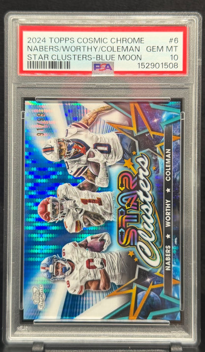 2024 Topps Cosmic Chrome Star Clusters Nabers/Worthy/Coleman Blue Moon PSA 10