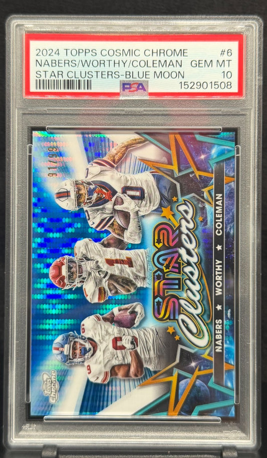2024 Topps Cosmic Chrome Star Clusters Nabers/Worthy/Coleman Blue Moon PSA 10