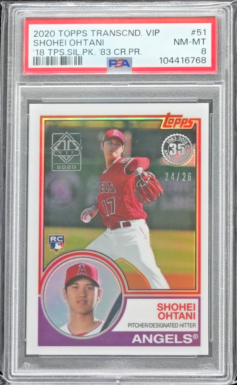 2020 Topps Transcendent VIP Shohei Ohtani 2018 Silver Pack 1983 #24/26 PSA NM-MT