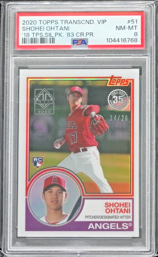 2020 Topps Transcendent VIP Shohei Ohtani 2018 Silver Pack 1983 #24/26 PSA NM-MT