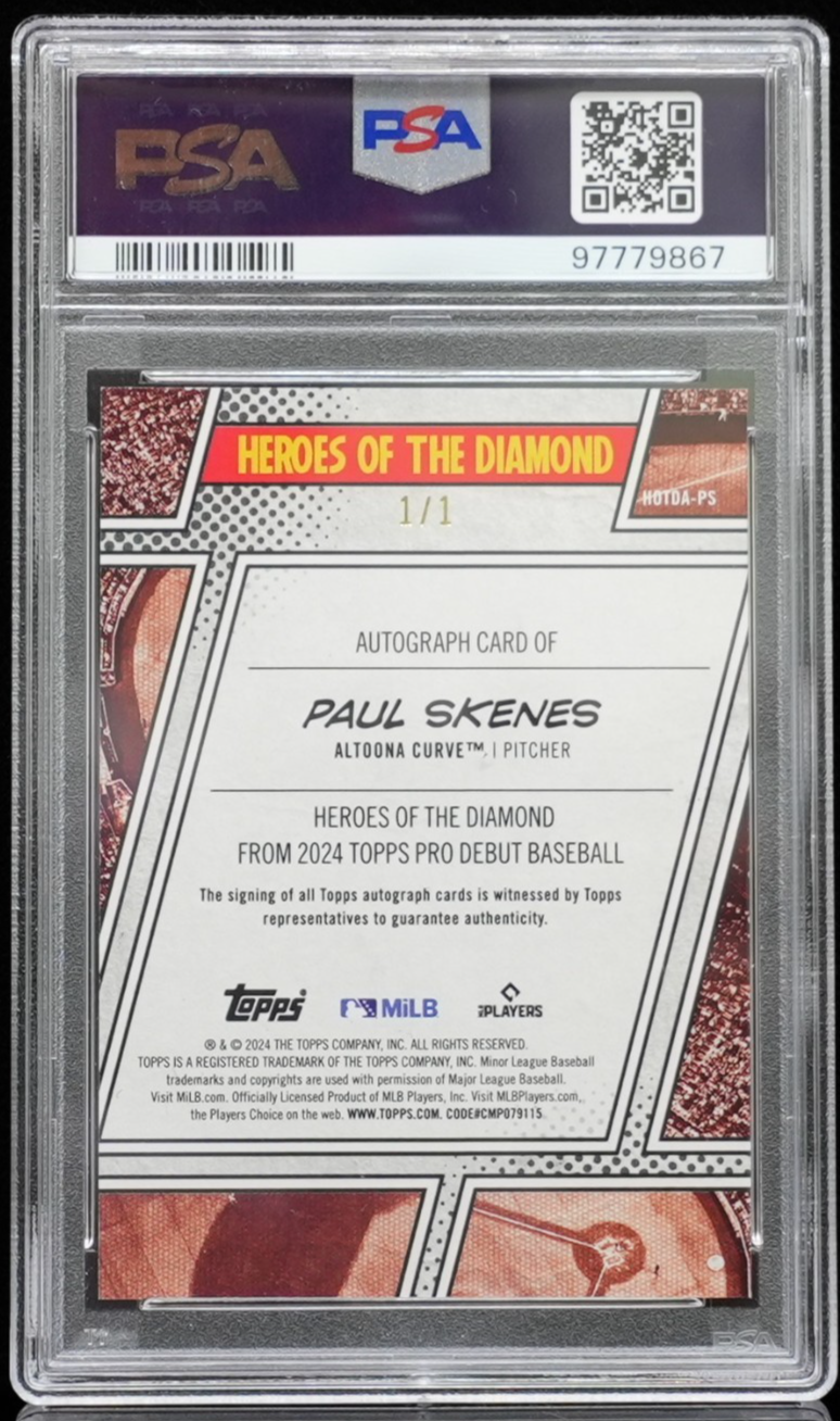 2024 TOPPS PRO DEBUT HOTD FOILFRACTOR #PS PAUL SKENES 1/1 PSA 9 RC SUPERFRACTOR