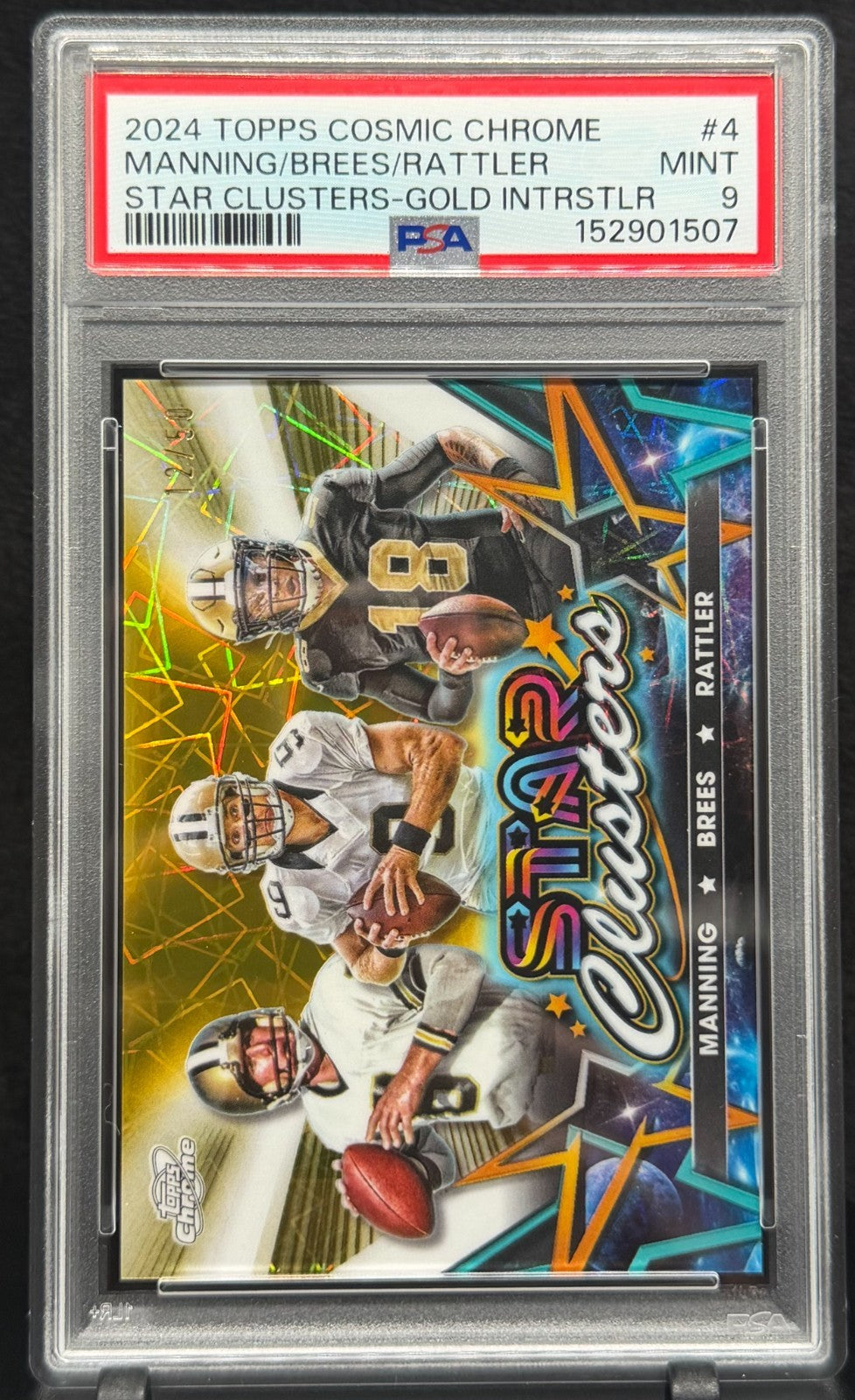 2024 Topps Cosmic Chrome Star Clusters Manning/Brees/Rattler SCL4 PSA 9