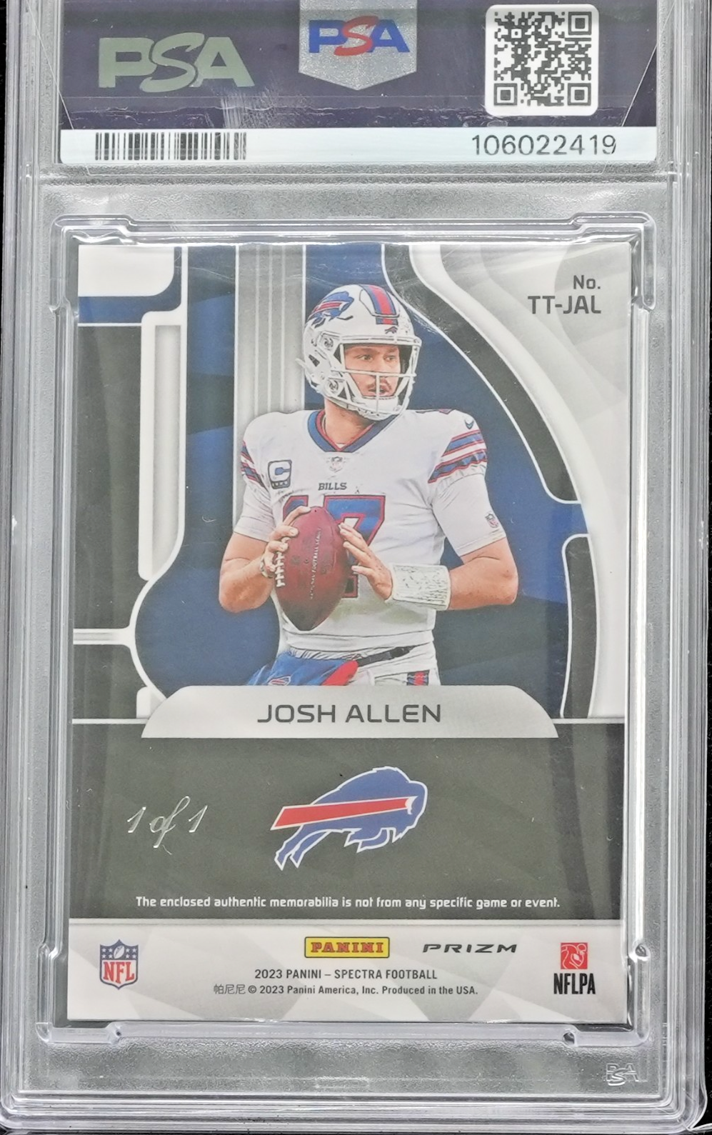 2023 Spectra Josh Allen Triple Threats RLC-Gold 1/1 Near Mint PSA 7