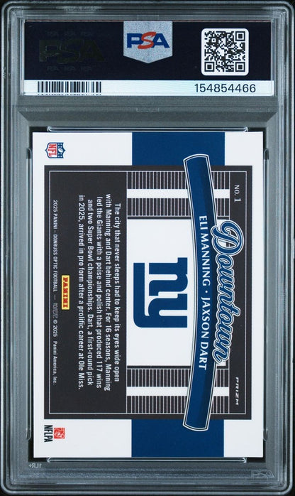 PANINI DUNRUSS OPTIC DOWNTOWN DOUS ELI MANNING JAXSON DART #1 GIANTS PSA 8 RC