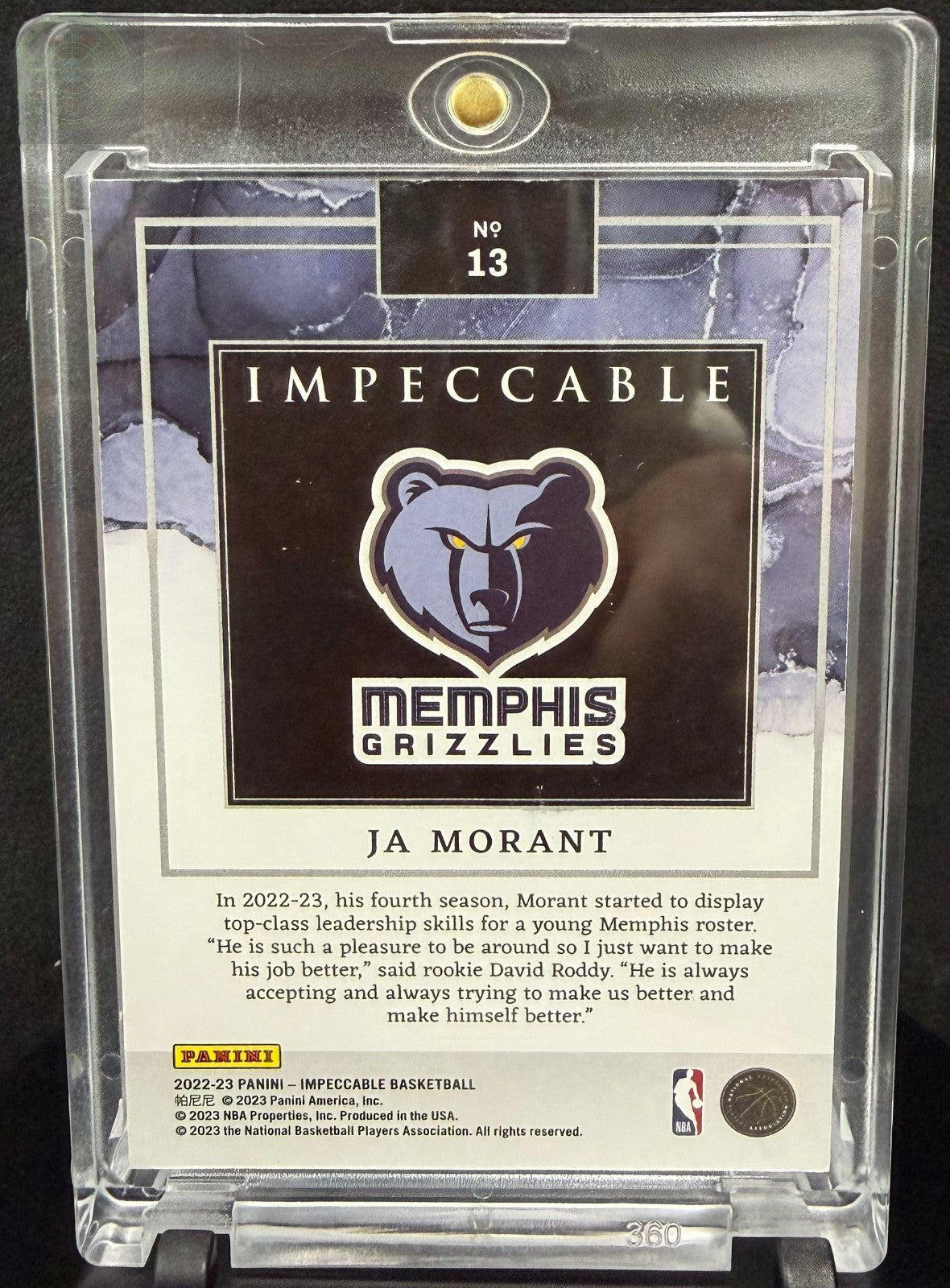 2022/23 Panini Impeccable Ja Morant NBA Logoman Silver Bar 1 Toz