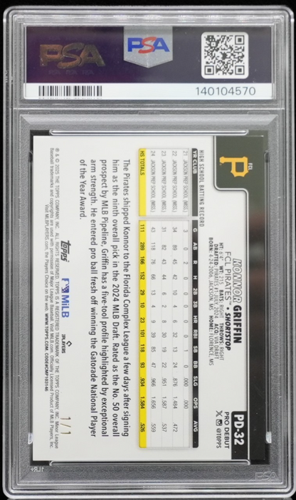 2025 Topps Pro Debut Foilfractor 1/1 #PD-32 Konnor Griffin PSA 9