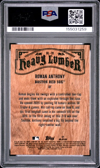 2026 TOPPS BASEBALL HEAVY LUMBER #19 ROMAN ANTHONY RED SOX RC PSA 8