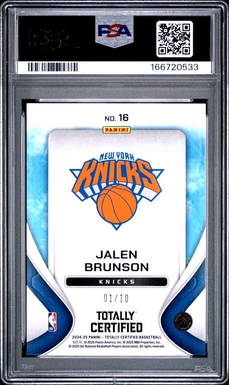 2024 PANINI TOTALLY CERTIFIED JALEN BRUNSON FRANCHISE FOUNDATIONS GOLD /10 PSA 7