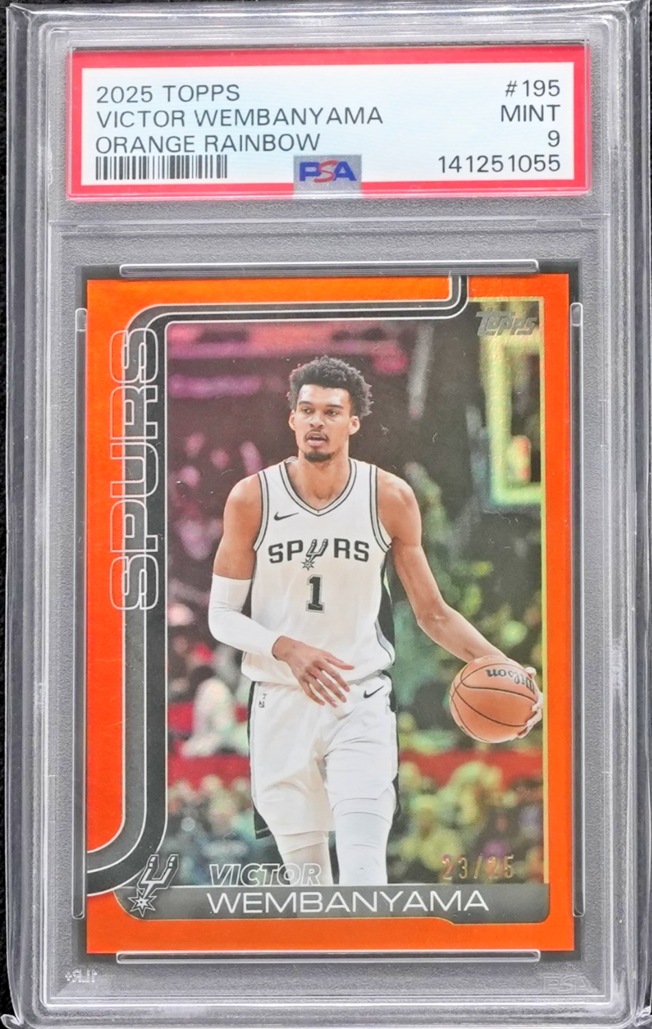 VICTOR WEMBANYAMA PSA 9 2025-26 TOPPS #195 ORANGE RAINBOW 23/25 SPURS