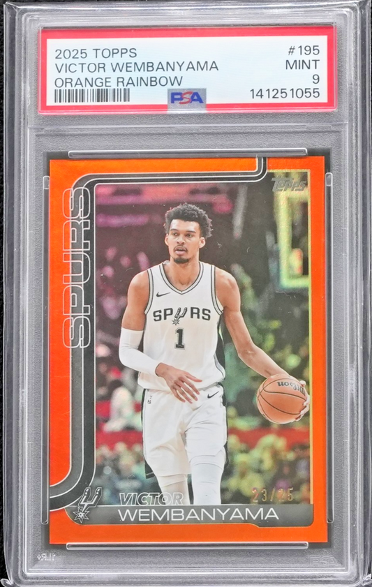 VICTOR WEMBANYAMA PSA 9 2025-26 TOPPS #195 ORANGE RAINBOW 23/25 SPURS