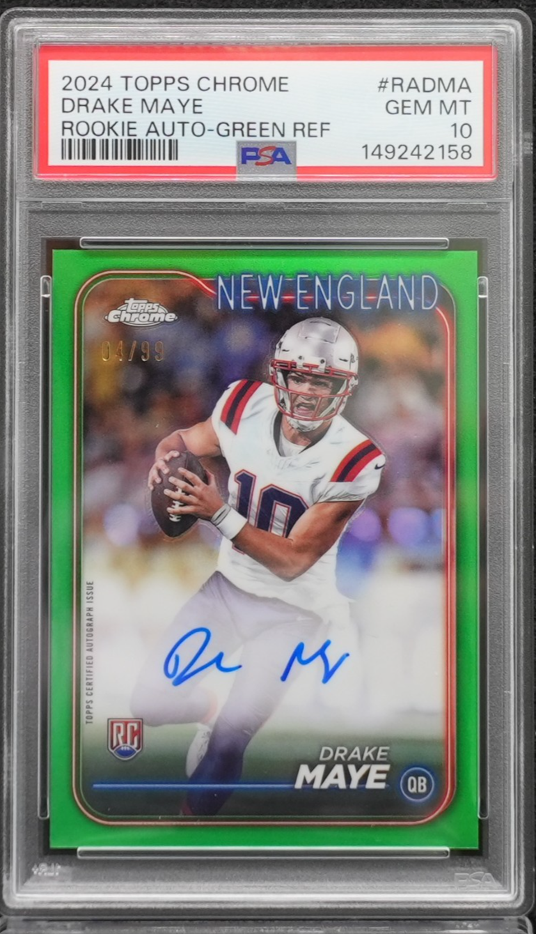 2024 TOPPS CHROME DRAKE MAYE GREEN REFRACTOR ROOKIE AUTO PSA 10 GEM MINT RC