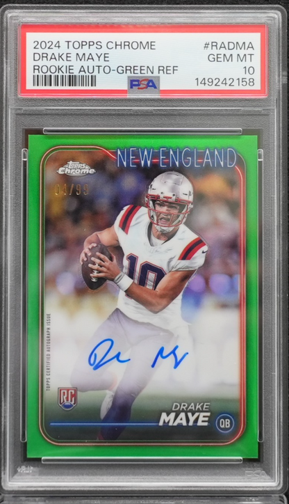 2024 TOPPS CHROME DRAKE MAYE GREEN REFRACTOR ROOKIE AUTO PSA 10 GEM MINT RC