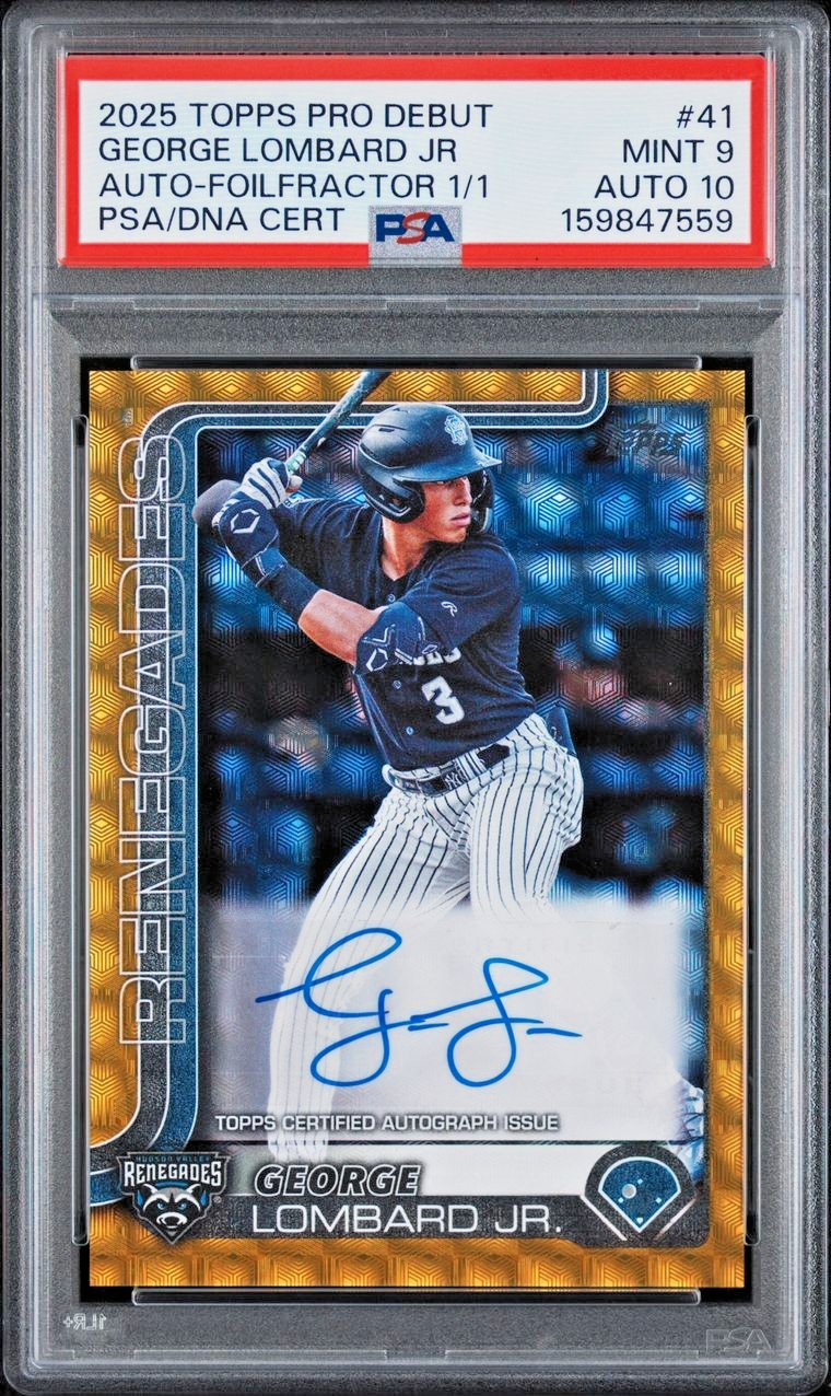 2025 TOPPS PRO DEBUT GEORGE LOMBARD JR FOILFRACTOR AUTO /1 YANKEES BLUE INK PSA