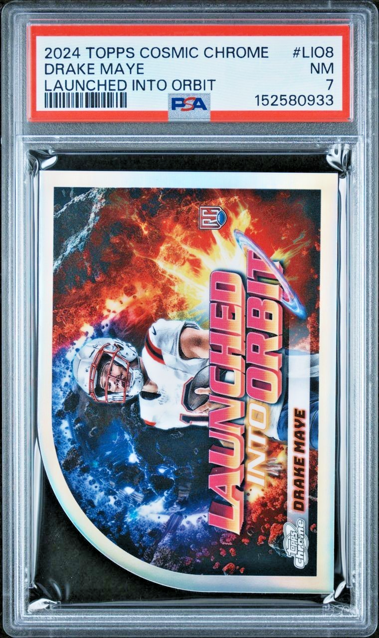 2024 TOPPS CHROME FOOTBALL DRAKE MAYE LAUNCHED INTO ORBIT PSA 7 RC YEAR #LIO-8