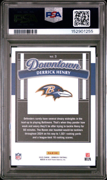 2025 PANINI DONRUSS FOOTBALL SSP DOWNTOWN ! DERRICK HENRY #3 RAVENS  PSA 10 GEM