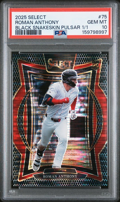2025 Panini Select BLACK SNAKESKIN PULSAR /1 Roman Anthony #75 SUPERFRACTOR 10