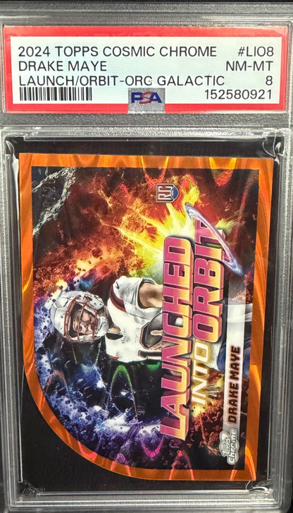 2024 Topps Chrome Drake Maye Launched Into Orbit Orange/25 & Base!! PSA 8