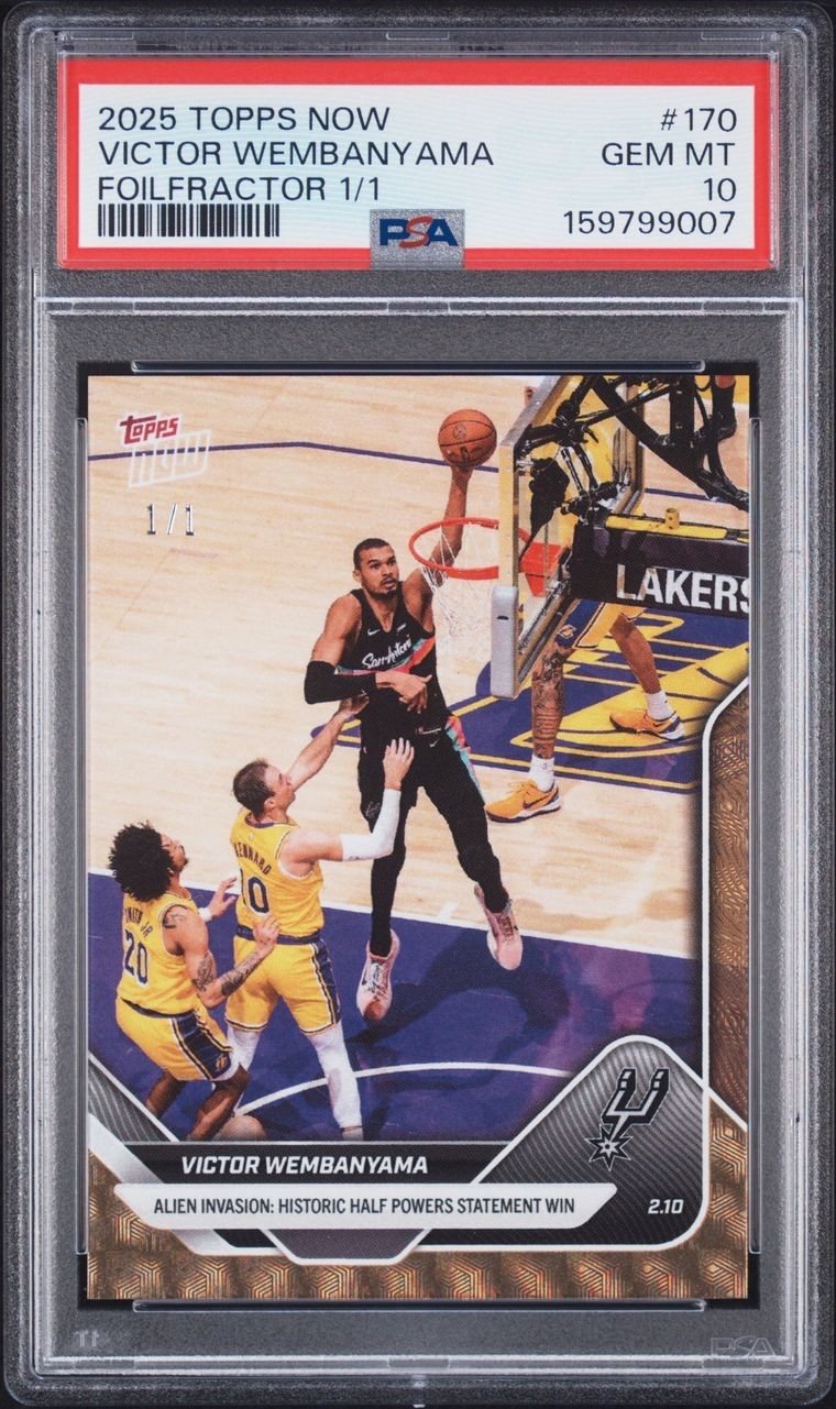 2025-26 Topps Now NBA #170 Victor Wembanyama FoilFractor Superfractor 1/1 PSA 10