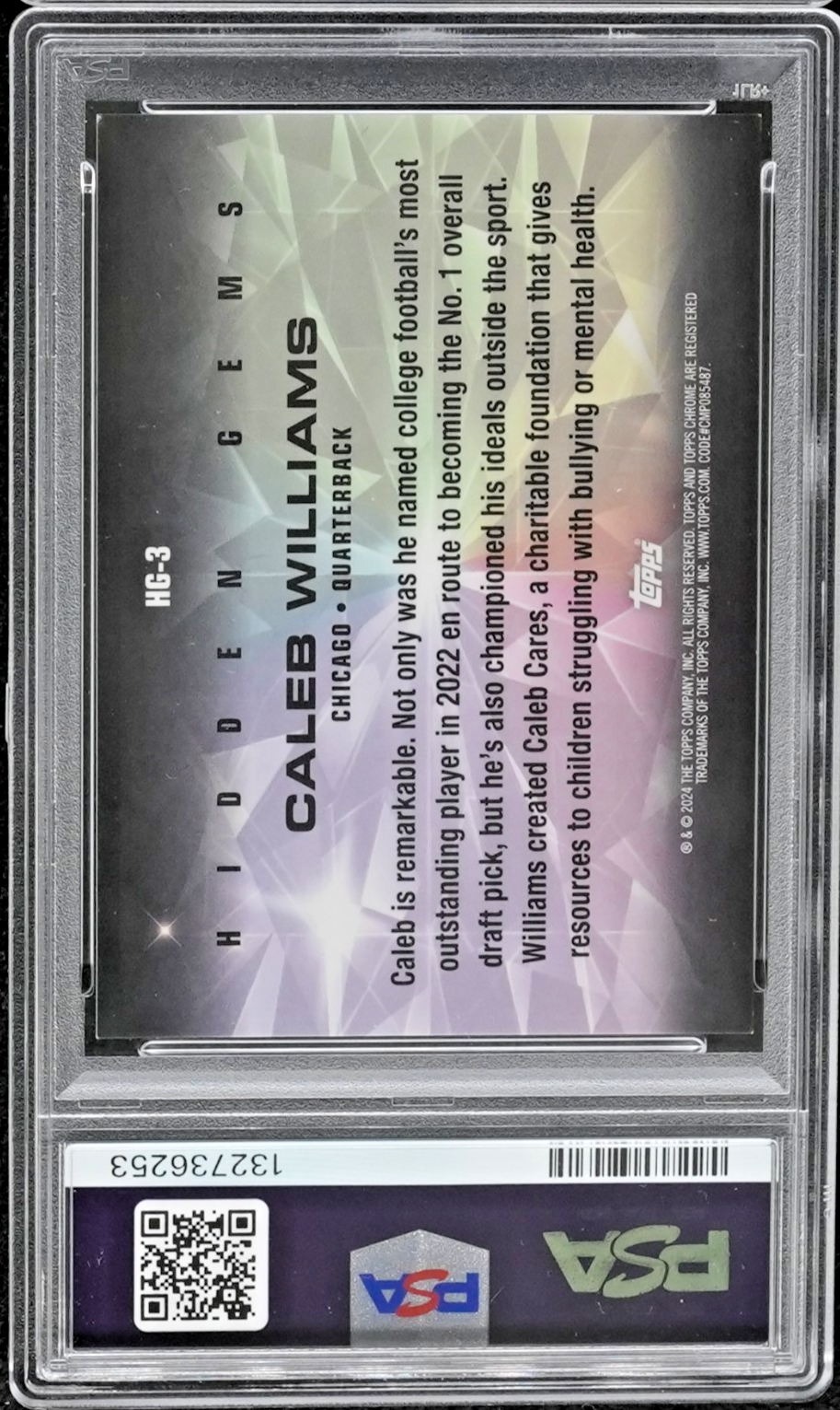 2024 Topps Chrome Caleb Williams Hidden Gems Foil Error Rookie RCRARE PSA 8