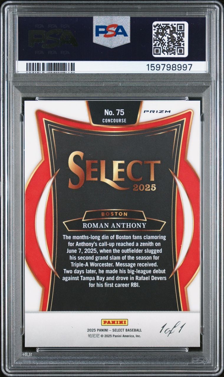 2025 Panini Select BLACK SNAKESKIN PULSAR /1 Roman Anthony #75 SUPERFRACTOR 10