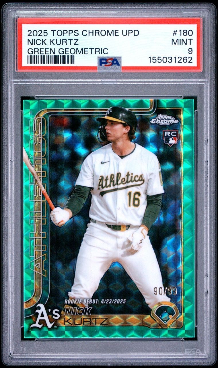 2025 TOPPS CHROME BASEBALL UPD NICK KURTZ GREEN /99 GEO ROOKIE DEBUT VARIATION