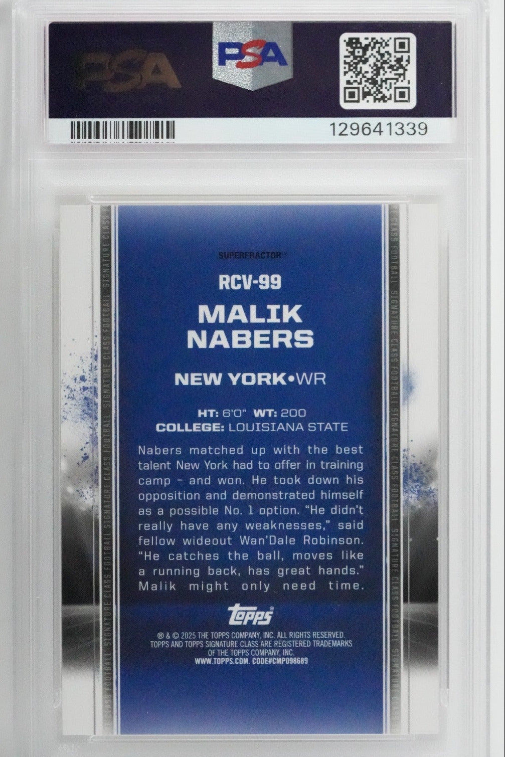 2024 Topps Signature Class Rookie Gold Superfractor Malik Nabers 1/1 PSA 10