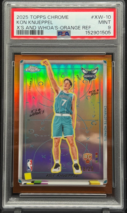 2025-26 Topps Chrome X's and Whoa's! Kon Knueppel #XW-10 Orange /25 PSA 9