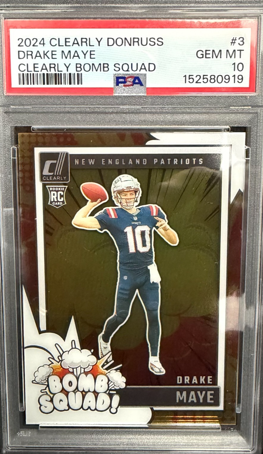 2024 Panini Clearly Donruss Clearly Bomb Squad Drake Maye #3 (RC) PSA 10