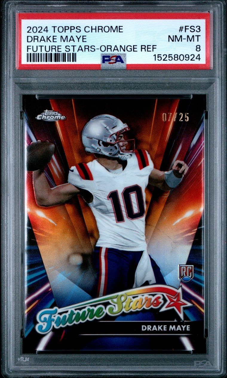 2024 TOPPS CHROME FOOTBALL FUTURE STARS DRAKE MAYE ORANGE REF /25  #FS-3 RC PSA