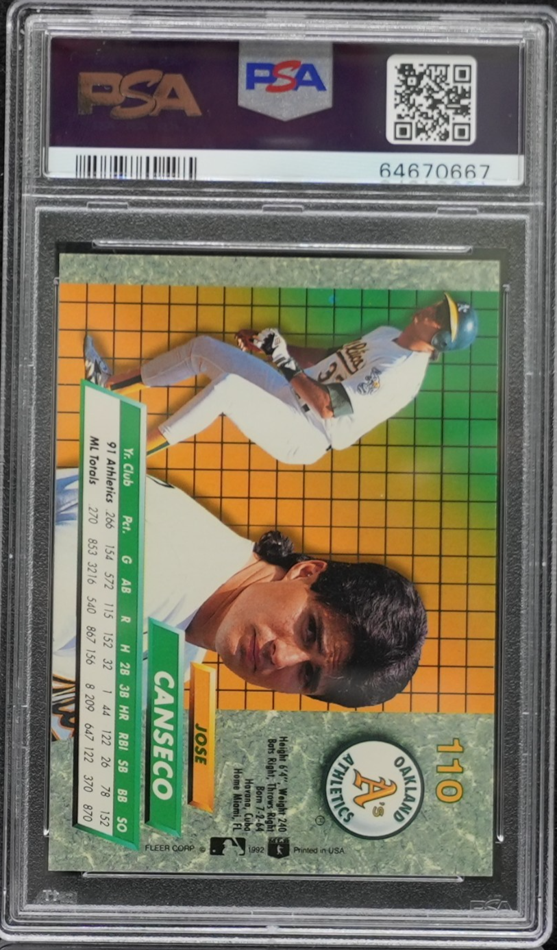 1992 Fleer Ultra #110 Jose Canseco PSA Gem Mint 10