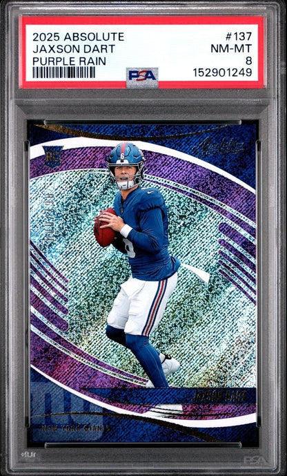 2025 PANINI ABSOLUTE FOOTBALL JAXSON DART #137 PURPLE RAIN PSA 8 GIANTS RC