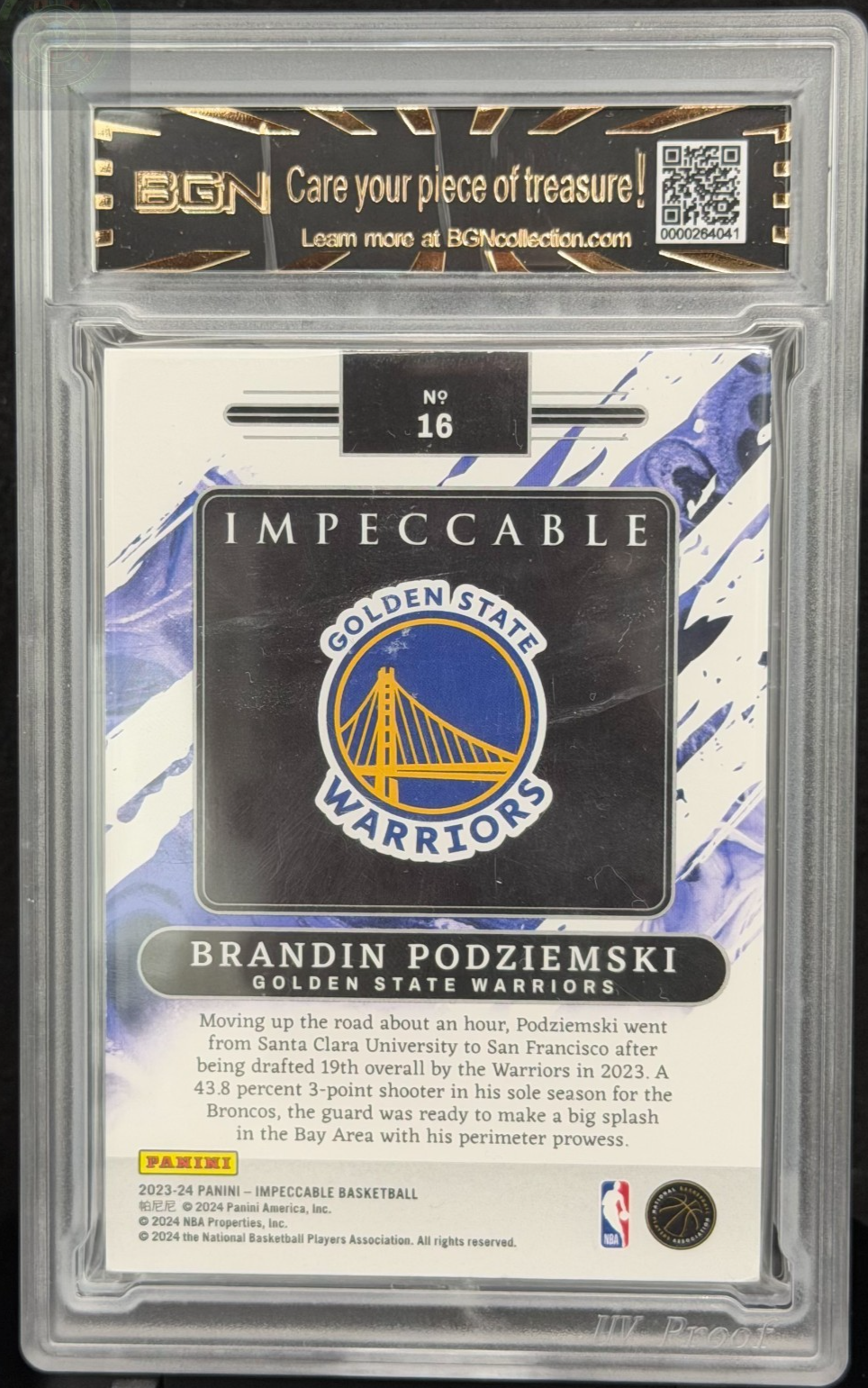 2023-24 Panini Impeccable Brandin Podziemski Silver Bar