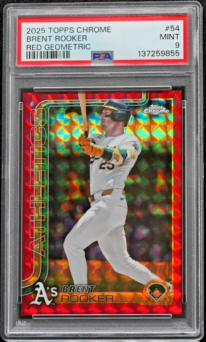 2025 Topps Chrome - Brent Rooker #54 Geometric Refractor Red /5 PSA 9 - POP 1!!
