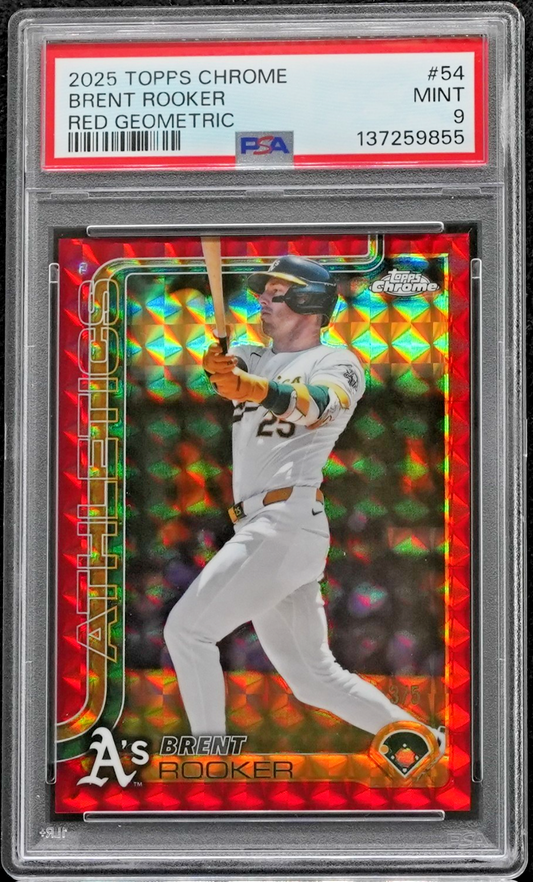 2025 Topps Chrome - Brent Rooker #54 Geometric Refractor Red /5 PSA 9 - POP 1!!